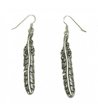 E000696 Sterling Silver Earrings Solid Feather 925 Empress